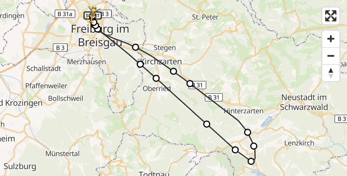 Flugroute Ambulanzhubschrauber Freiburg im Breisgau Flugplatz - Freiburg im Breisgau Flugplatz, 12 Oktober 2026, 14:19