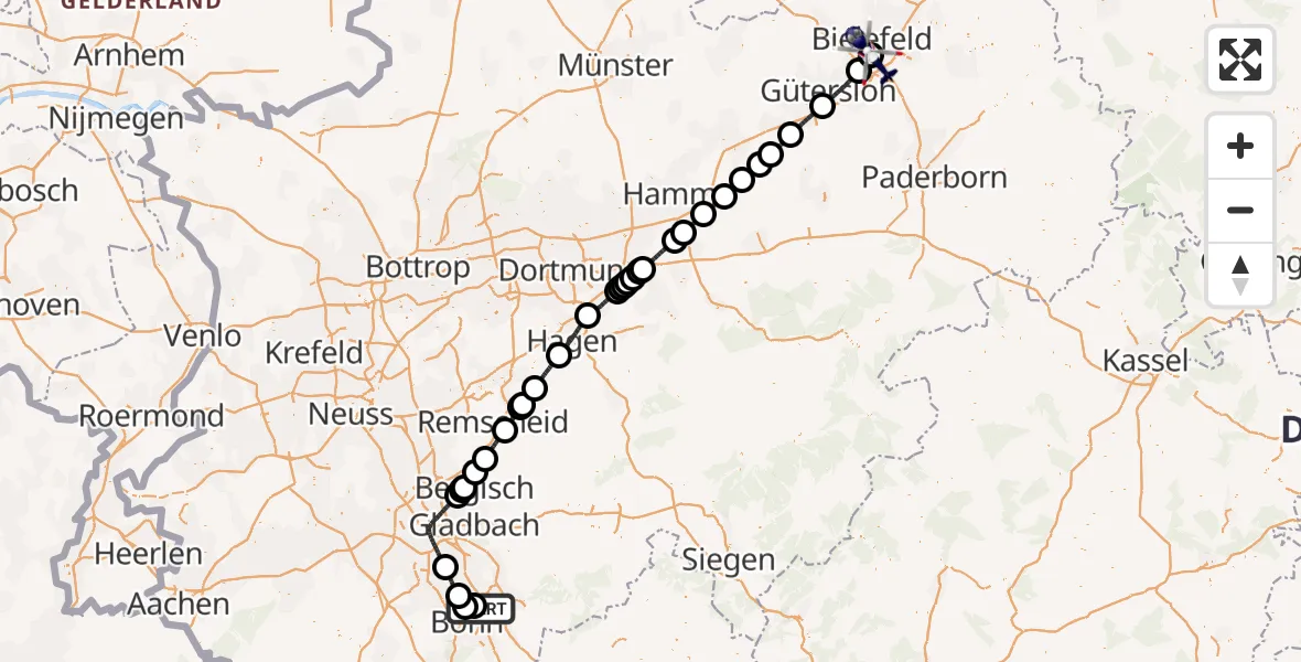 Flugroute Polizeihubschrauber Sankt Augustin - Luftrettungszentrum Bielefeld, 12 Oktober 2026, 14:20