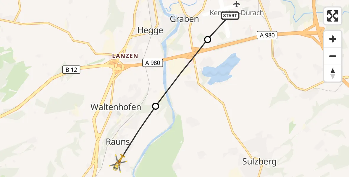Flugroute Rettungshubschrauber Kempten-Durach Flugplatz - Waltenhofen, 12 Oktober 2026, 14:23