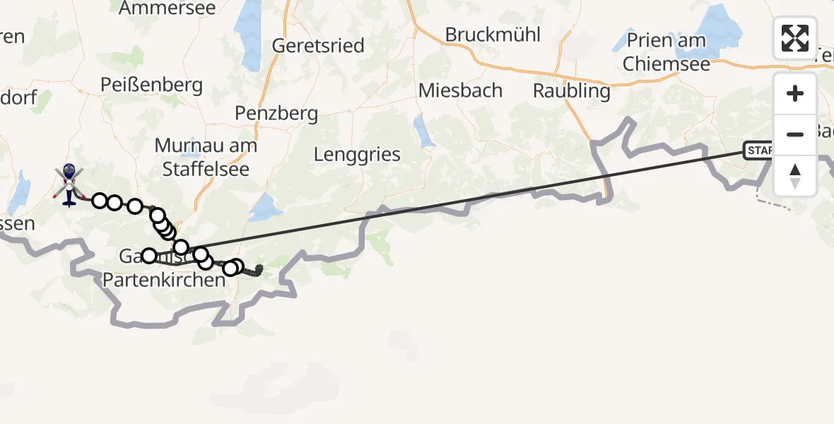 Flugroute Polizeihubschrauber Ruhpolding - Halblech, 12 Oktober 2026, 14:24