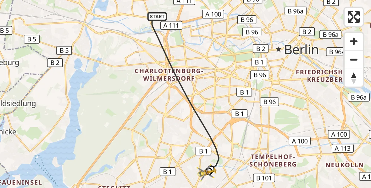 Flugroute Rettungshubschrauber Berlin - Charité Clinic Benjamin Franklin Campus, 12 Oktober 2026, 14:24