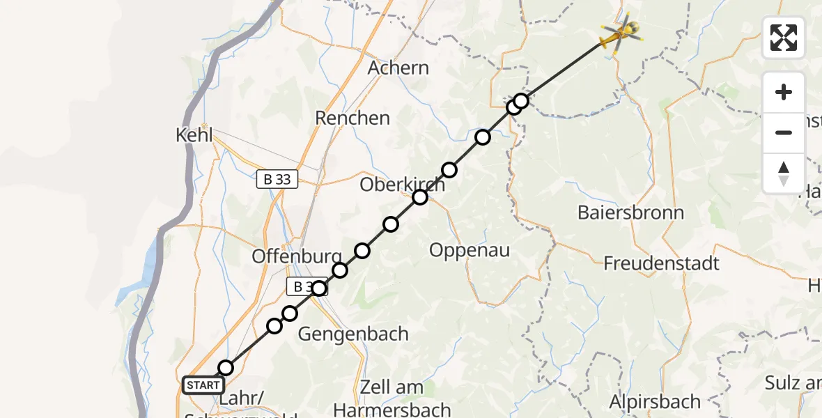 Flugroute Rettungshubschrauber Lahr Flughafen - Forbach, 12 Oktober 2026, 14:30