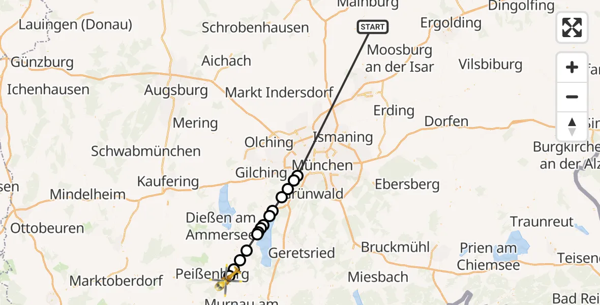 Flugroute Rettungshubschrauber Rudelzhausen - Oberhausen, 12 Oktober 2026, 14:31