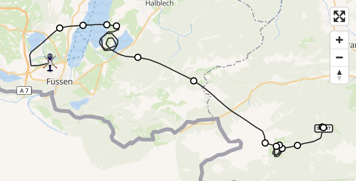 Flugroute Polizeihubschrauber Garmisch-Partenkirchen - Füssen Segelflugplatz, 12 Oktober 2026, 14:34