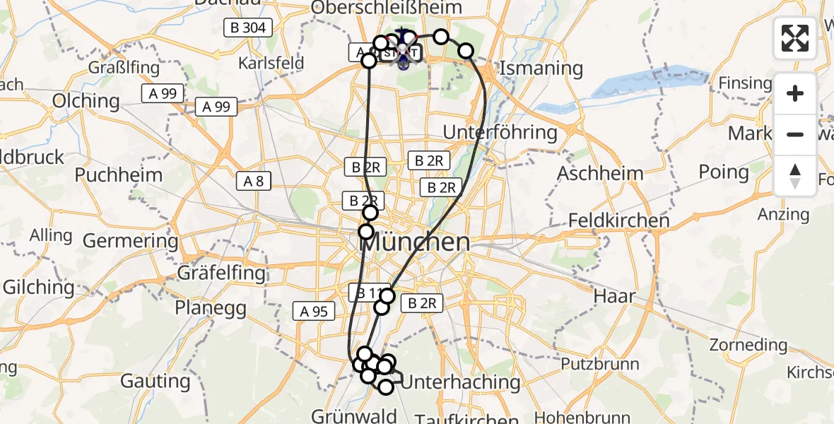 Flugroute Polizeihubschrauber Oberschleißheim - Oberschleissheim Hubschrauberlandeplatz, 12 Oktober 2026, 14:34