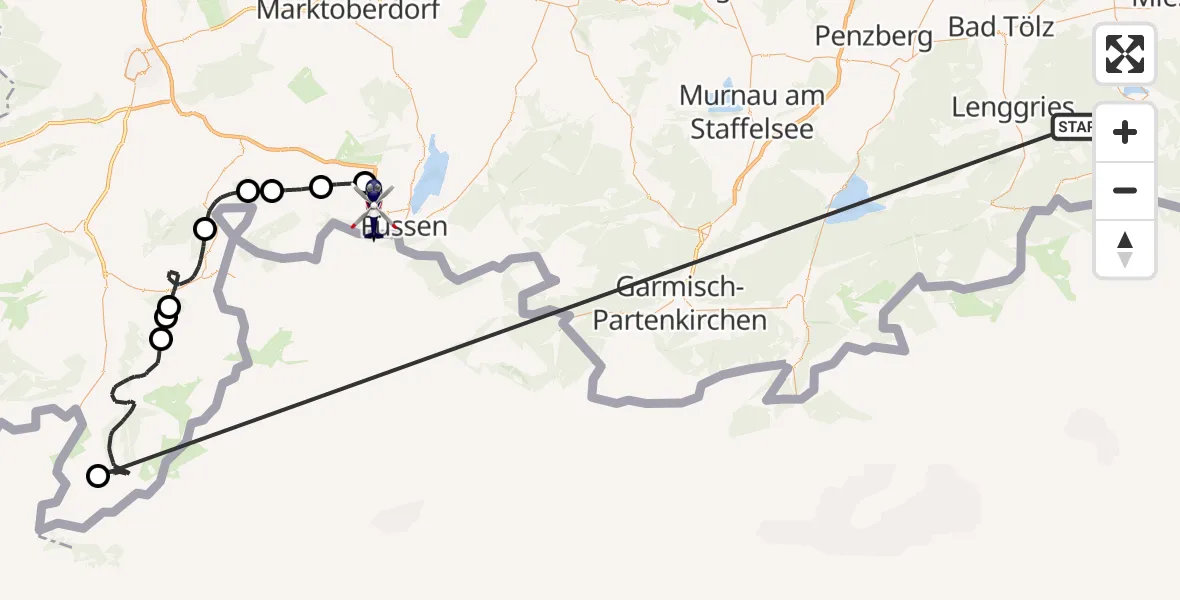 Flugroute Polizeihubschrauber Kreuth - Füssen, 12 Oktober 2026, 14:39