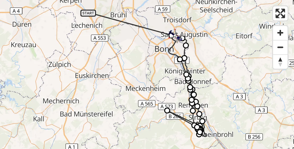 Flugroute Polizeihubschrauber Erftstadt - Sankt Augustin, 12 Oktober 2026, 14:41