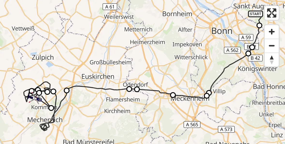 Flugroute Polizeihubschrauber Sankt Augustin - Mechernich, 12 Oktober 2026, 14:44