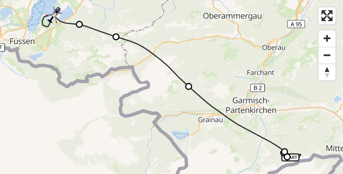 Flugroute Polizeihubschrauber Mittenwald - Schwangau, 12 Oktober 2026, 14:49