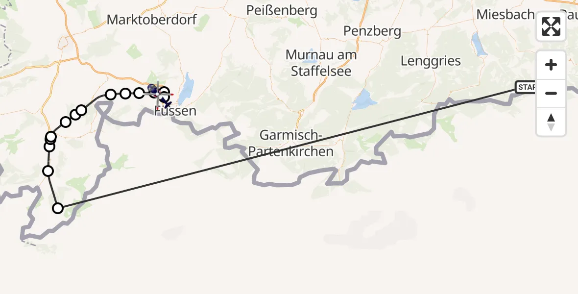 Flugroute Polizeihubschrauber Schliersee - Hopferau, 12 Oktober 2026, 14:52