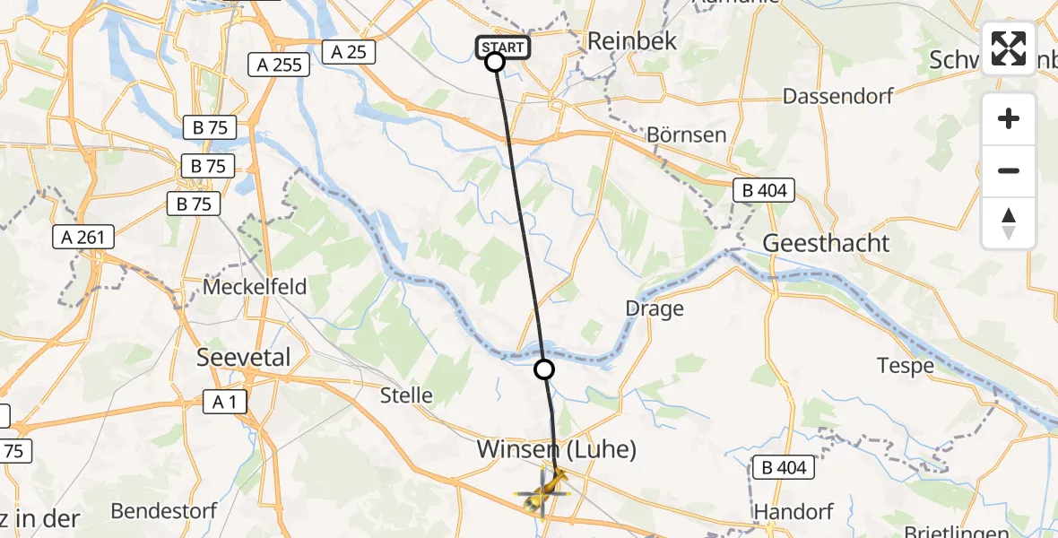 Flugroute Rettungshubschrauber Christoph Hansa ADAC Hubschrauberlandeplatz - Winsen (Luhe), 12 Oktober 2026, 14:55