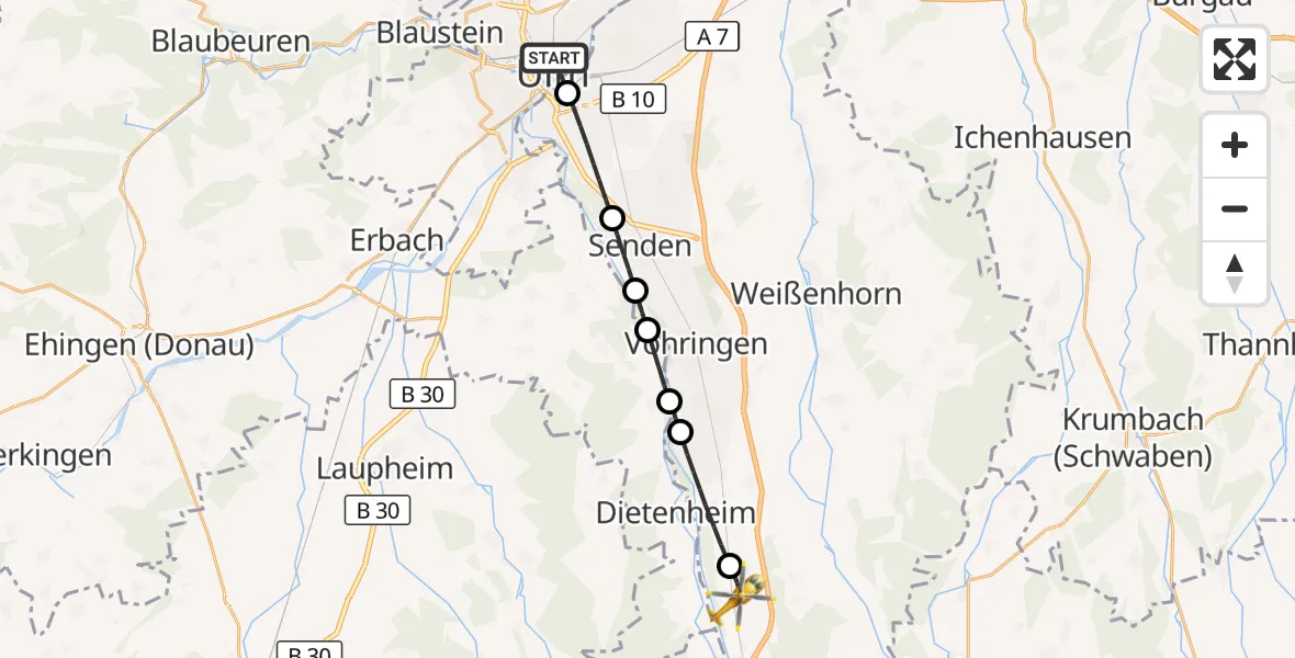 Flugroute Rettungshubschrauber Ulm - Altenstadt, 12 Oktober 2026, 14:59