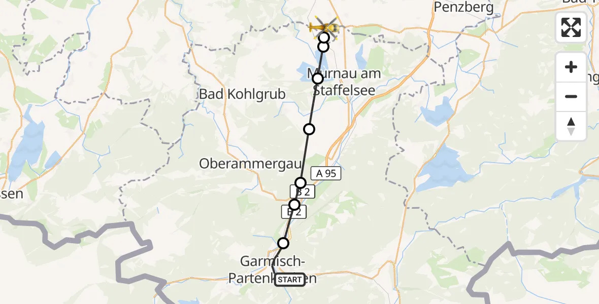 Flugroute Rettungshubschrauber Garmisch-Partenkirchen - Eglfing, 12 Oktober 2026, 15:00