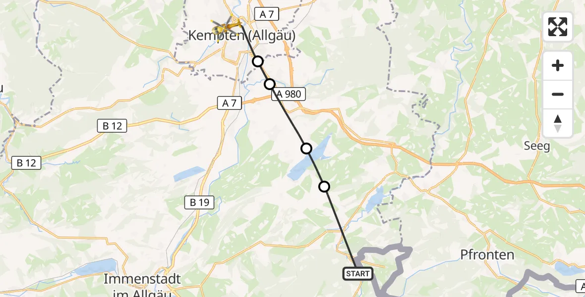 Flugroute Rettungshubschrauber Wertach - Kempten (Allgäu), 12 Oktober 2026, 15:01