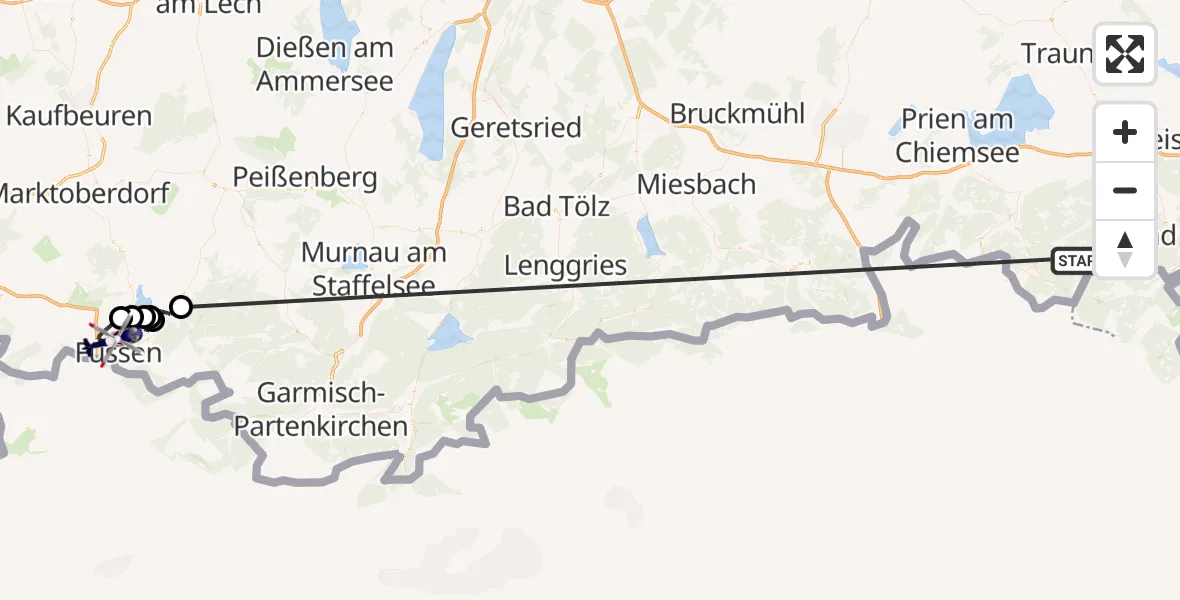 Flugroute Polizeihubschrauber Ruhpolding - Füssen Segelflugplatz, 12 Oktober 2026, 15:03