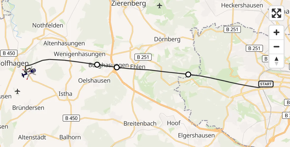 Flugroute Polizeihubschrauber Kassel - Wolfhagen, 12 Oktober 2026, 15:04
