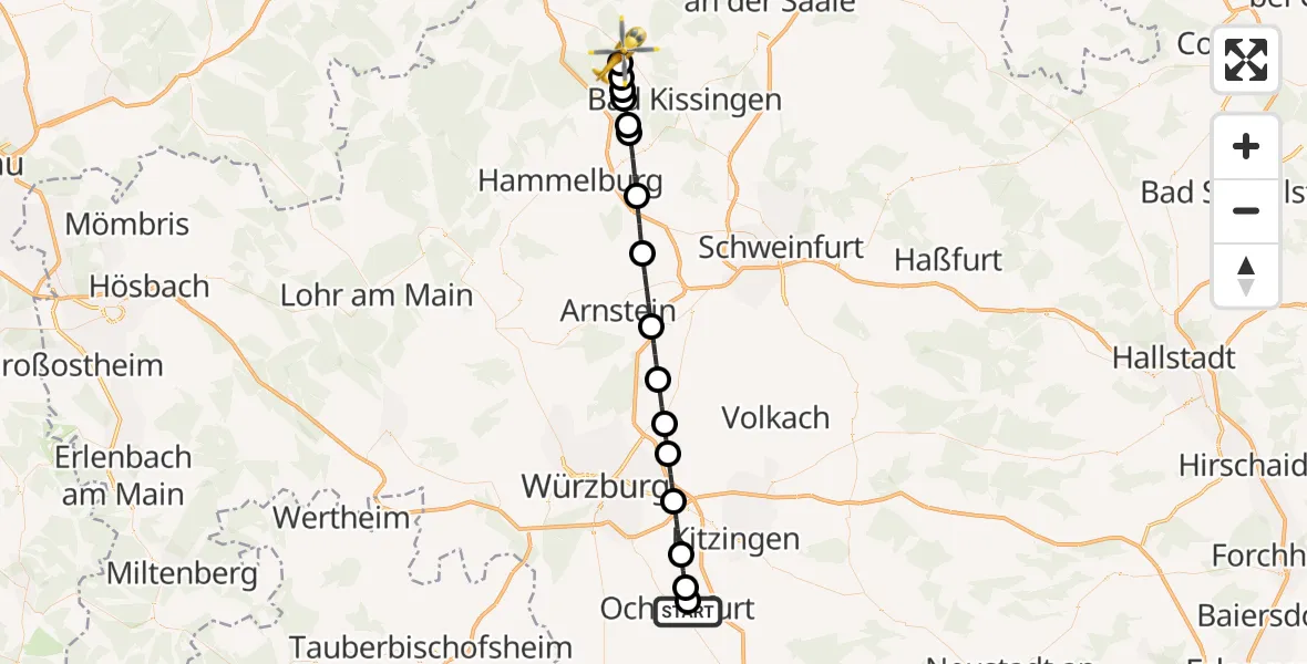 Flugroute Rettungshubschrauber Ochsenfurt - Burkardroth, 12 Oktober 2026, 15:10