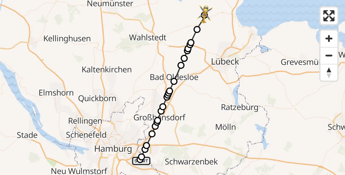 Flugroute Rettungshubschrauber Christoph Hansa ADAC Hubschrauberlandeplatz - Christoph 12 Luftrettungszentrum, 12 Oktober 2026, 15:12