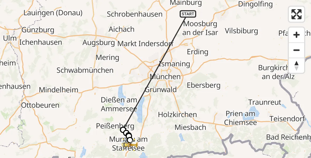 Flugroute Rettungshubschrauber Rudelzhausen - Murnau Accident Hospital Hubschrauberlandeplatz, 12 Oktober 2026, 15:14