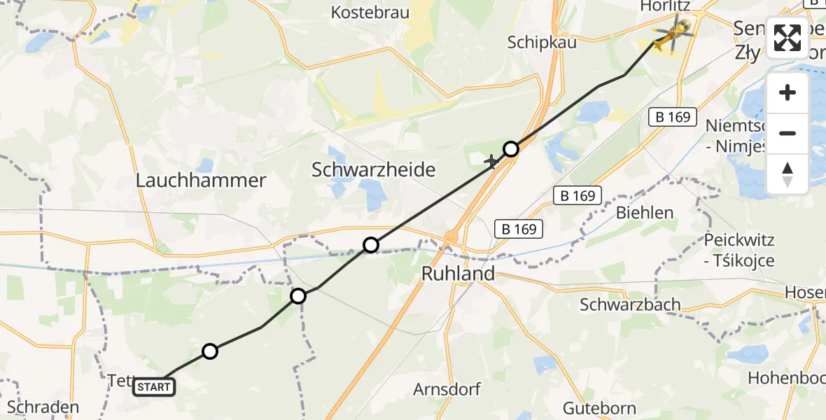 Flugroute Rettungshubschrauber Tettau - Schipkau, 12 Oktober 2026, 15:18