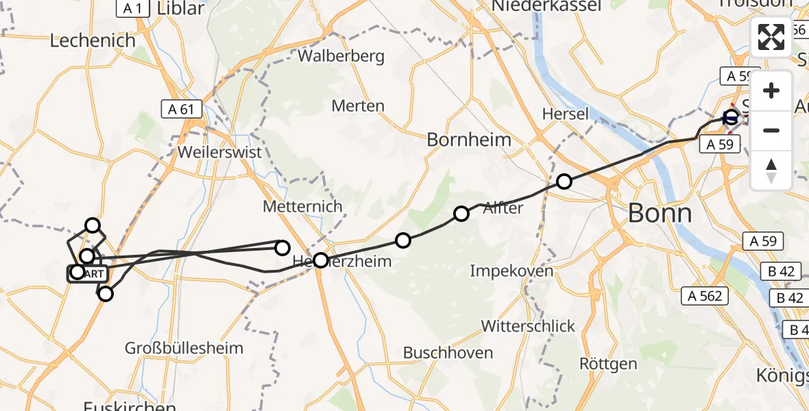 Flugroute Polizeihubschrauber Zülpich - Sankt Augustin, 12 Oktober 2026, 15:27
