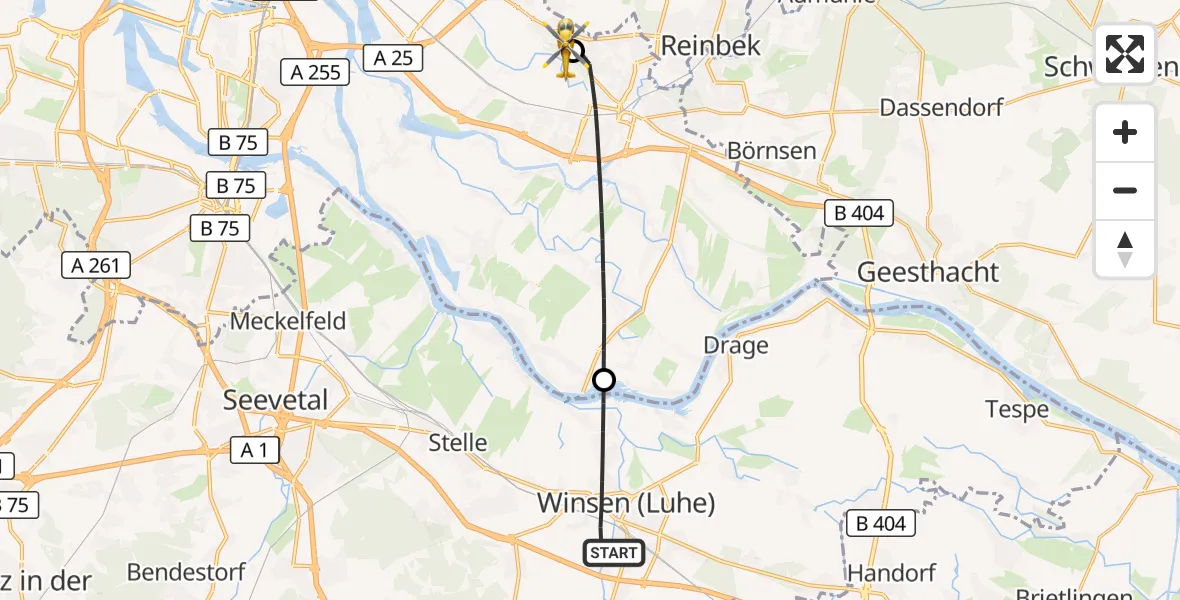 Flugroute Rettungshubschrauber Winsen (Luhe) - Christoph Hansa ADAC Hubschrauberlandeplatz, 12 Oktober 2026, 15:30