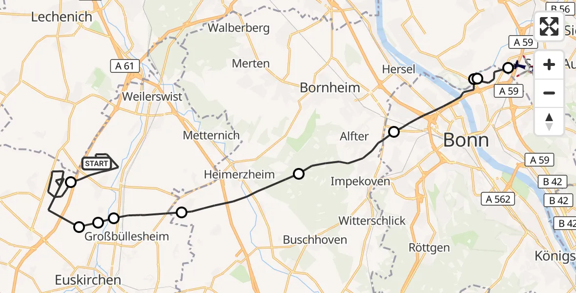 Flugroute Polizeihubschrauber Weilerswist - Sankt Augustin, 12 Oktober 2026, 15:31