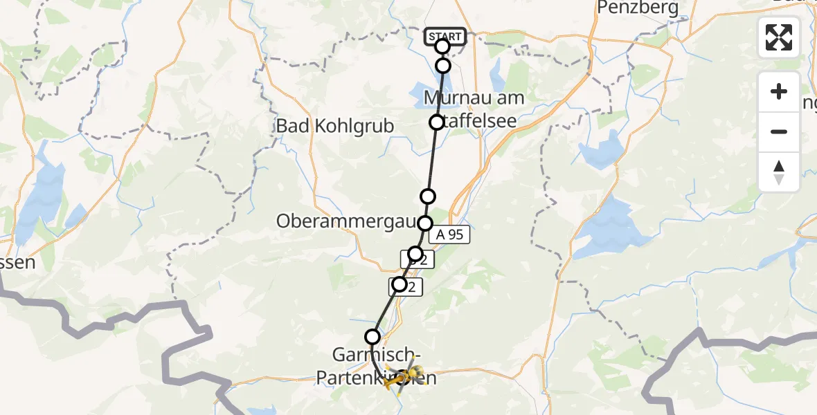 Flugroute Rettungshubschrauber Eglfing - Garmisch-Partenkirchen Clinic Hubschrauberlandeplatz, 12 Oktober 2026, 15:32