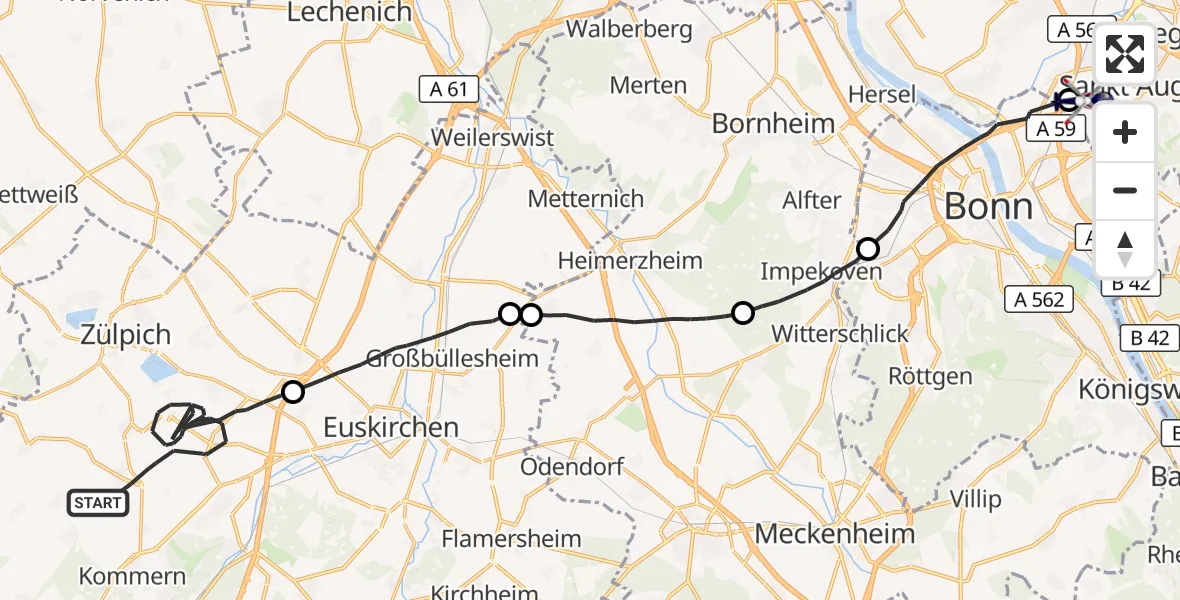 Flugroute Polizeihubschrauber Zülpich - Sankt Augustin, 12 Oktober 2026, 15:35