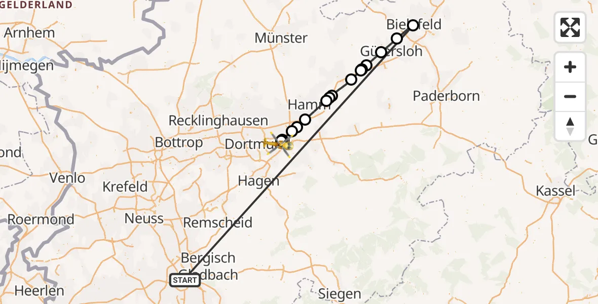 Flugroute Rettungshubschrauber Köln - Dortmund Flughafen, 12 Oktober 2026, 15:35