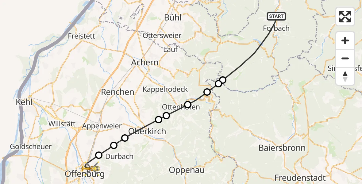 Flugroute Rettungshubschrauber Forbach - Offenburg, 12 Oktober 2026, 15:39