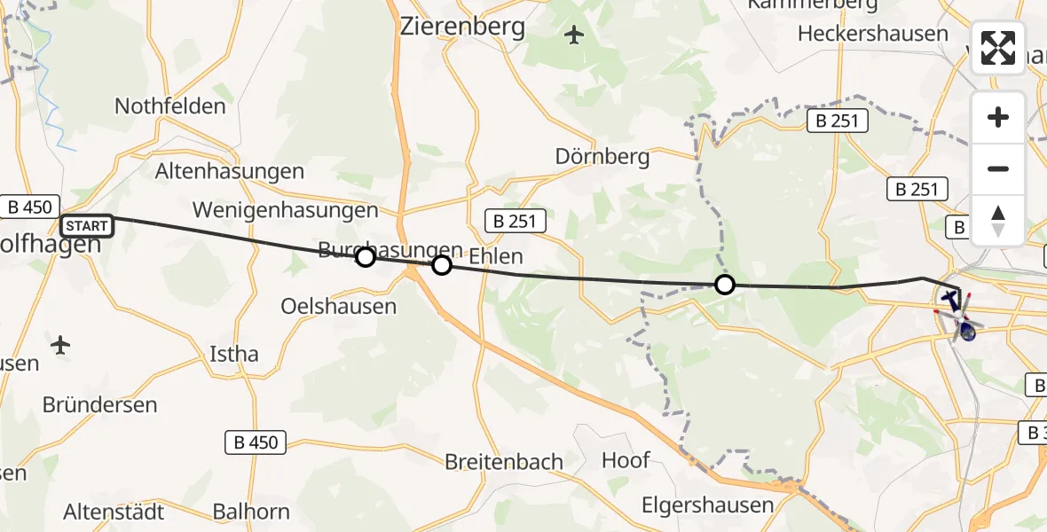 Flugroute Polizeihubschrauber Wolfhagen - Kassel, 12 Oktober 2026, 15:44