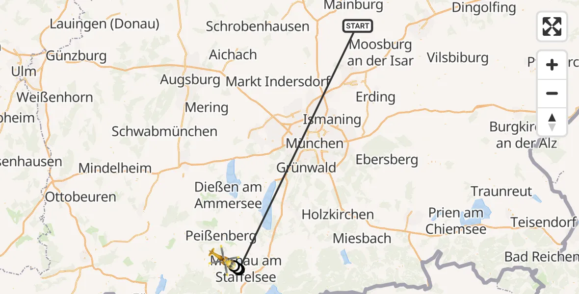 Flugroute Rettungshubschrauber Rudelzhausen - Uffing a.Staffelsee, 12 Oktober 2026, 15:47