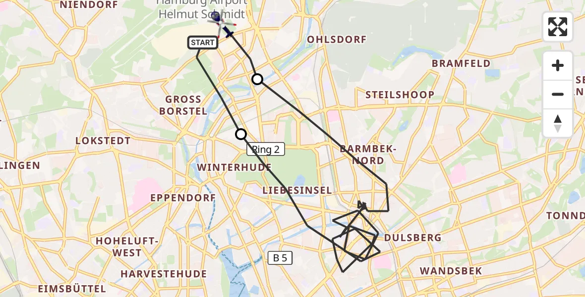 Flugroute Polizeihubschrauber Hamburg Helmut Schmidt Flughafen - Hamburg Helmut Schmidt Flughafen, 12 Oktober 2026, 15:48