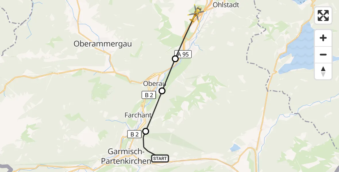 Flugroute Rettungshubschrauber Garmisch-Partenkirchen - Eschenlohe, 12 Oktober 2026, 15:54