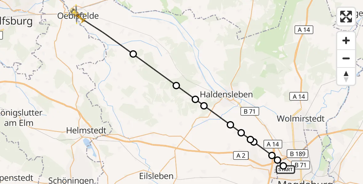 Flugroute Rettungshubschrauber Magdeburg Hospital - Oebisfelde-Weferlingen, 12 Oktober 2026, 15:55