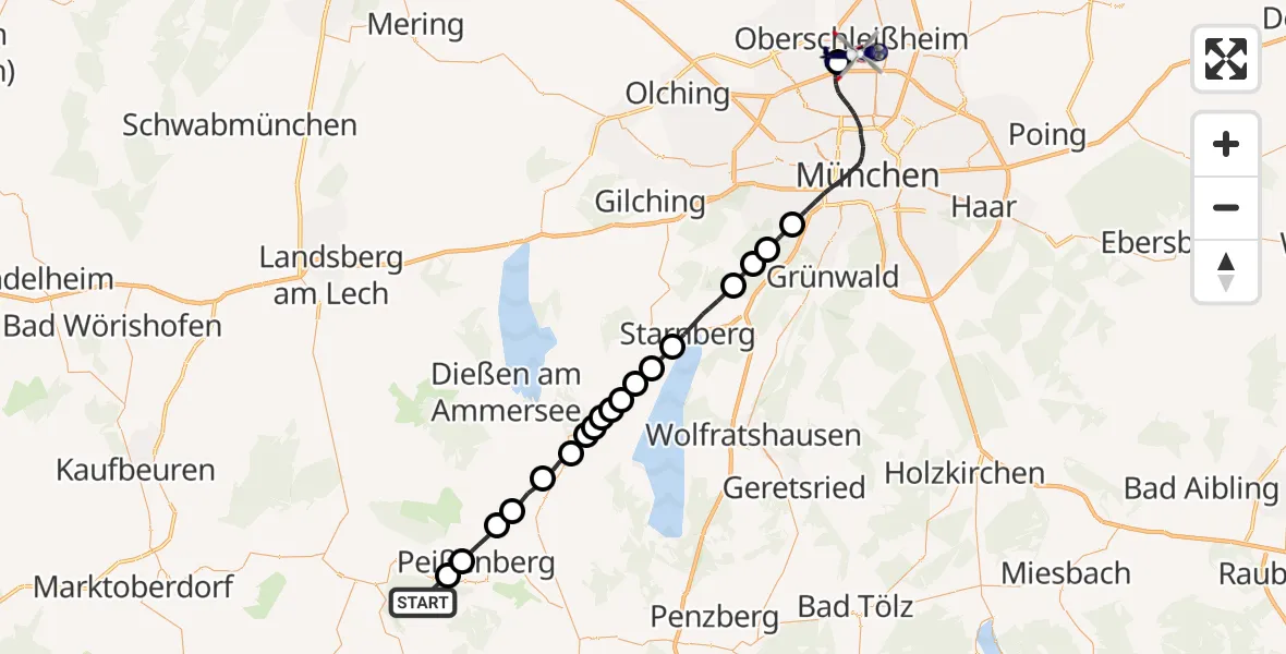 Flugroute Polizeihubschrauber Böbing - Schleissheim Flugplatz, 12 Oktober 2026, 15:57