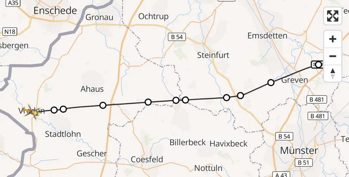 Flugroute Ambulanzhubschrauber Christoph  Westfalen-ADAC - Vreden, 12 Oktober 2026, 16:00