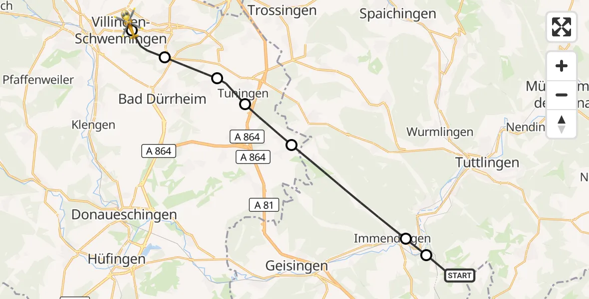 Flugroute Ambulanzhubschrauber Immendingen - DRF Air Rescue Station Villingen-Schwenningen Hubschrauberlandeplatz (Christoph 11), 12 Oktober 2026, 16:00