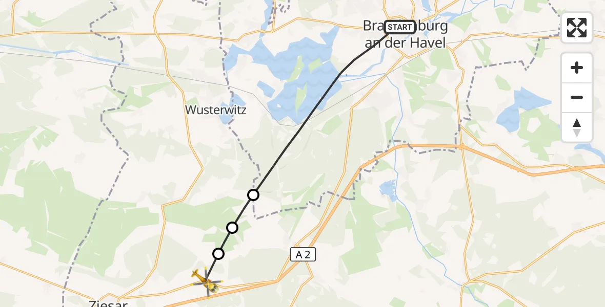 Flugroute Rettungshubschrauber Brandenburg an der Havel - Ziesar, 12 Oktober 2026, 16:02