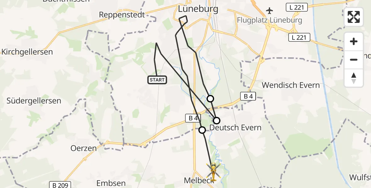 Flugroute Rettungshubschrauber Lüneburg - Melbeck, 12 Oktober 2026, 16:11