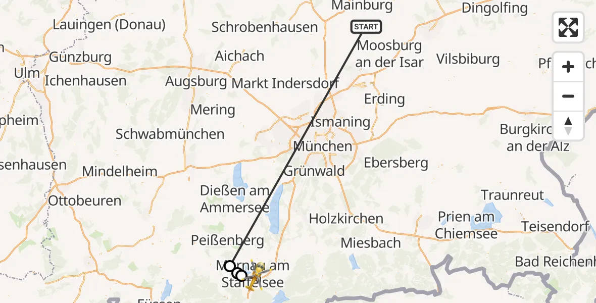Flugroute Rettungshubschrauber Rudelzhausen - Murnau a.Staffelsee, 12 Oktober 2026, 16:17