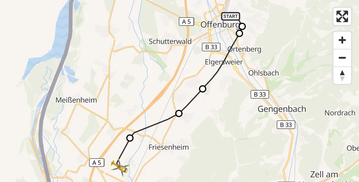 Flugroute Rettungshubschrauber Offenburg - Lahr Flughafen, 12 Oktober 2026, 16:20