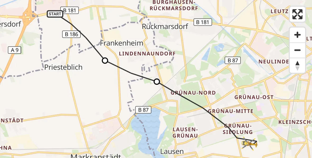 Flugroute Rettungshubschrauber Schkeuditz - Leipzig, 12 Oktober 2026, 16:27