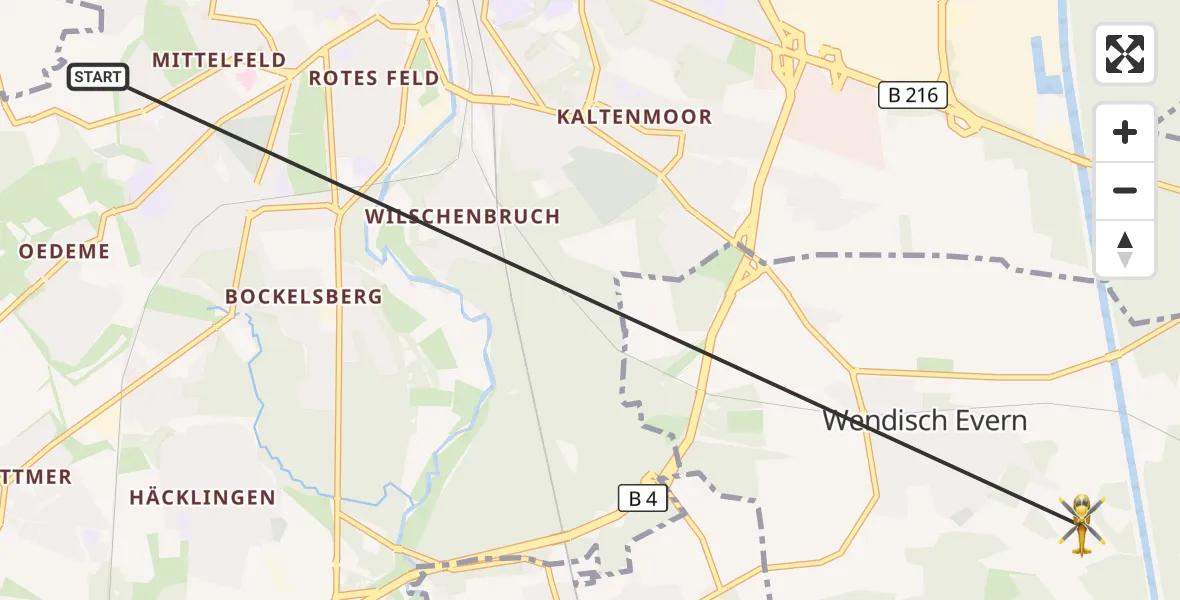 Flugroute Rettungshubschrauber Lüneburg - Wendisch Evern, 12 Oktober 2026, 16:27