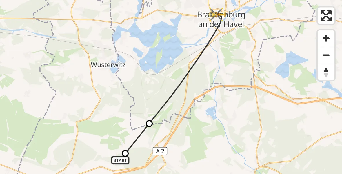 Flugroute Rettungshubschrauber Ziesar - Brandenburg an der Havel, 12 Oktober 2026, 16:29