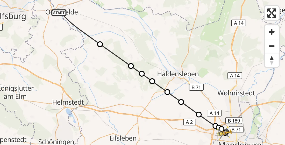 Flugroute Rettungshubschrauber Oebisfelde-Weferlingen - Magdeburg Hospital, 12 Oktober 2026, 16:39