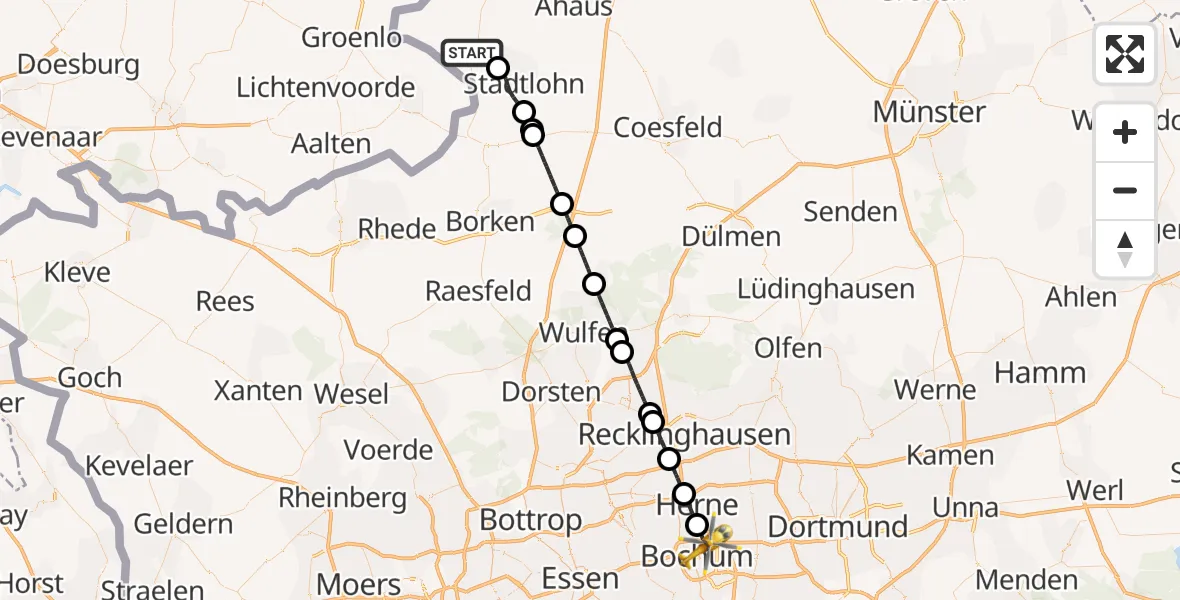 Flugroute Ambulanzhubschrauber Vreden - Bochum, 12 Oktober 2026, 16:40