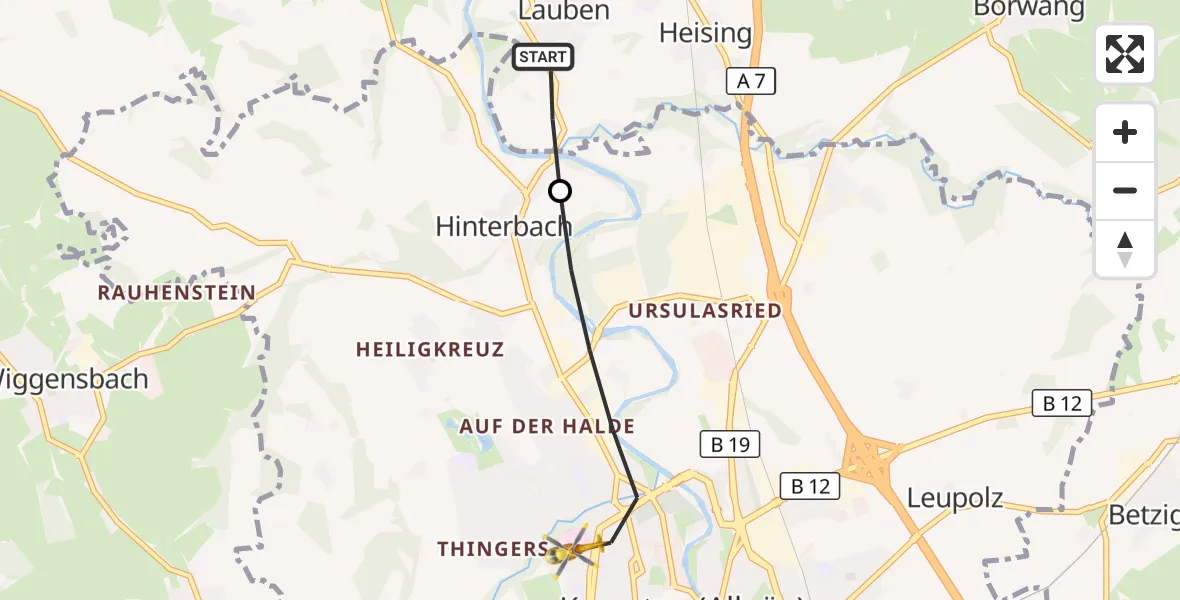 Flugroute Rettungshubschrauber Lauben - Kempten (Allgäu), 12 Oktober 2026, 16:42