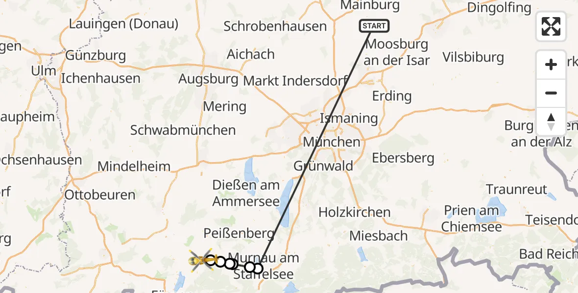 Flugroute Rettungshubschrauber Rudelzhausen - Steingaden, 12 Oktober 2026, 16:43